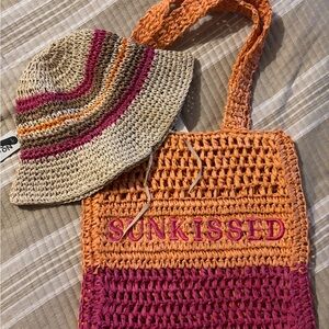 Fashion Trendy No Boundaries Crochet Tote Bag Hat Set color Multi New